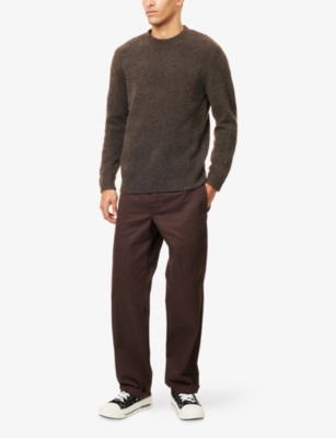 Nobl Mens Bark Cameron Crewneck Textured Knitted Jumper In Brown