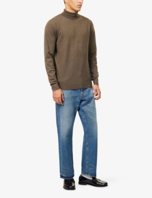 Nobl Mens Dark Olive Bennett Roll-neck Knitted Jumper In Brown