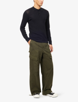 Nobl Mens Navy Tristan Open-weave Knitted Polo Shirt In Black