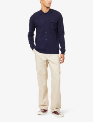 Nobl Mens Navy Koen Long-sleeve Knitted Shirt In Blue