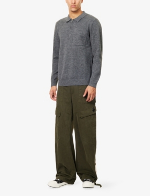 Nobl Mens Charcoal Patch-pocket Quarter-zip Knitted Polo Shirt In Gray