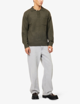 Nobl Mens Green Maynard Long-sleeve Knitted Jumper In Gray