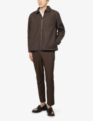 Nobl Mens Dark Brown Stan Felted Zip-up Woven Jacket Xl In Brown