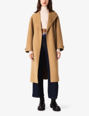 Maje Womens Camel Double-faced Relaxed-fit Wool-blend Coat In Brown