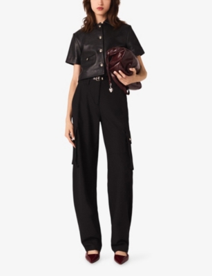 Maje Womens Black Patch-pocket Stretch Wool-blend Cargo Trousers In Black