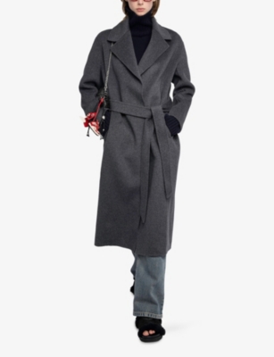 Zadig & Voltaire Womens Anthracite Meli Tie-belt Wool-blend Coat In Gray