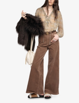 Zadig & Voltaire Womens Wood Eli Wide-leg Stretch-corduroy Trousers In Brown