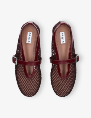 Alaïa Rouge Grenat Flat Mesh Ballerinas With Buckle Fastening In Brown