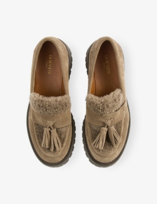 Lk Bennett Womens Nat-mushroom Shirley Shearling And Suede Loafers Eur 36 / 3 Uk In Brown