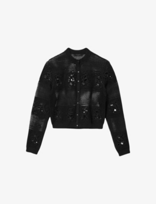 Allsaints Womens Black Kyra Open-stitch Knitted Cardigan