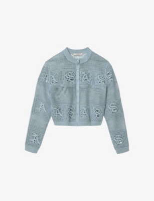 Allsaints Womens Quarry Blue Kyra Open-stitch Knitted Cardigan