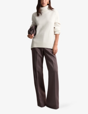 Reiss Womens Cream Brooklyn Roll-neck Wool And Cashmere-blend Jumper In White