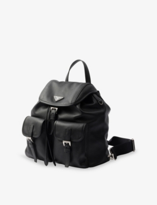 Prada Womens Black Logo-embellished Medium Leather Backpack In Black