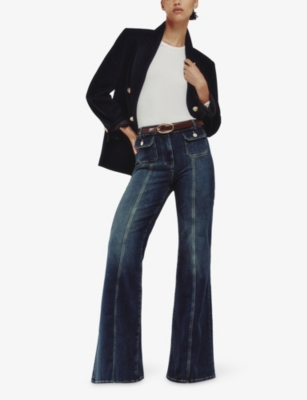 Reiss Womens Mid Blue Flared Mid-rise Stretch-denim Jeans In Blue