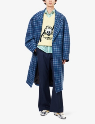 Harry Lambert X Disney X Disney Mens Navy Blue Harry Lambert For Zara X Disney Mid-rise Flared-leg Wool-blend Trousers In Blue