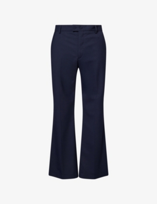 Harry Lambert X Disney X Disney Mens Navy Blue Harry Lambert For Zara X Disney Mid-rise Flared-leg Wool-blend Trousers In Blue