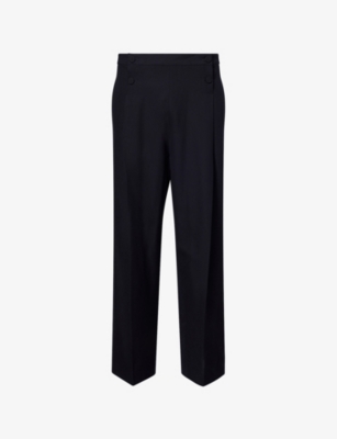 Harry Lambert X Disney X Disney Mens Navy Blue Harry Lambert For Zara X Disney High-rise Buttoned Wide-leg Wool-blend Trous In Black