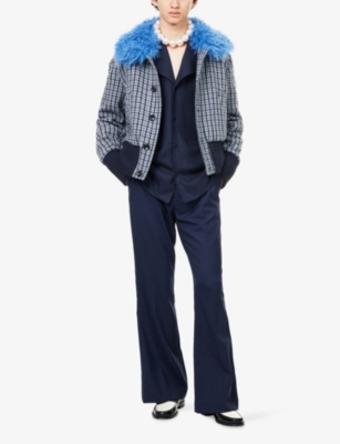 Harry Lambert X Disney X Disney Mens Dark Blue Harry Lambert For Zara X Disney Peter-pan Collar Long-sleeve Cotton Shirt Xl In Blue