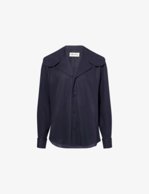 Harry Lambert X Disney X Disney Mens Dark Blue Harry Lambert For Zara X Disney Peter-pan Collar Long-sleeve Cotton Shirt Xl In Blue