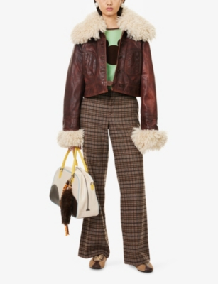 Harry Lambert X Disney X Disney Womens Brown Harry Lambert For Zara X Disney Check Brushed Wool-blend Trousers In Brown