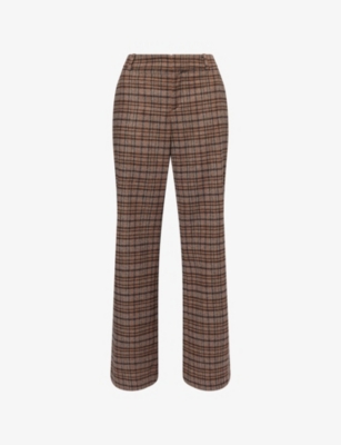 Harry Lambert X Disney X Disney Womens Brown Harry Lambert For Zara X Disney Check Brushed Wool-blend Trousers In Brown