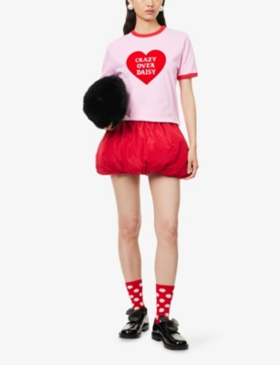 Harry Lambert X Disney X Disney Womens Pink Harry Lambert For Zara X Disney Crazy Over Daisy Flocked Cotton-jersey T-shirt In Pink