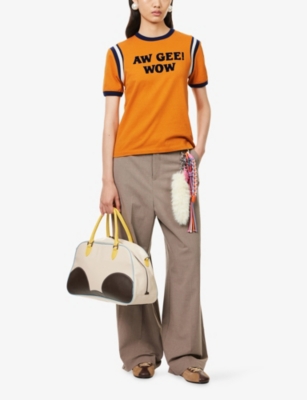 Harry Lambert X Disney X Disney Womens Orange Harry Lambert For Zara X Disney Aw Gee! Wow Flocked Cotton-jersey T-shirt Xs In Orange