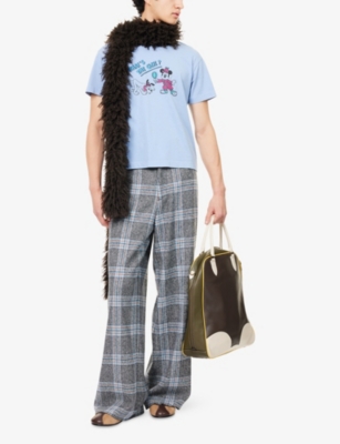 Harry Lambert X Disney X Disney Womens Sky Blue Harry Lambert For Zara X Disney Mickey & Pluto Graphic-print Cotton-jersey  In Blue