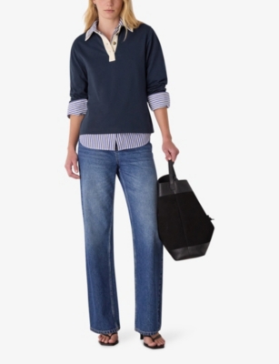 WHISTLES: Long-Sleeved Contrast-Trim Cotton Polo Shirt