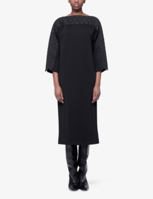 LEEM: Quilted Embroidered Wool-Blend Midi Dress