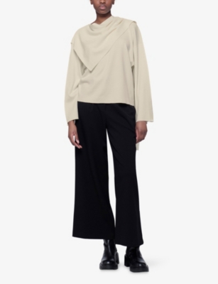 Leem Womens  Wide-leg Cropped Woven Trousers In Black