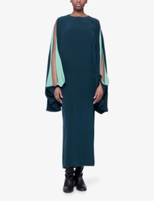 Leem Womens  Cut-out Contrast-sleeve Woven Kaftan Dress In Green