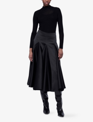 Leem Womens  Flared Godet Woven Midi Skirt In Black