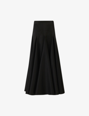 Leem Womens  Flared Godet Woven Midi Skirt In Black