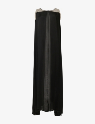 Leem Womens  Jewelled-shoulder Woven Cape In Black