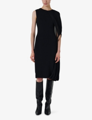 LEEM: Asymmetric Shoulder Hoop Knit Midi Dress