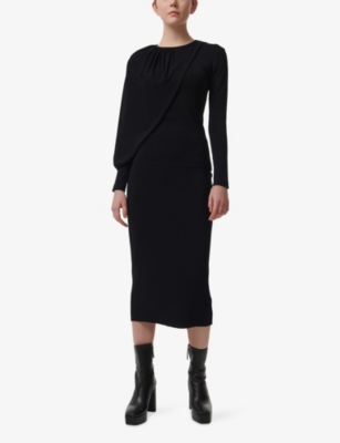 Leem Womens Scarf Detail Knitted Top Black In Black