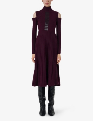 Leem Womens Baguette Embellished Knitted Midi Dress Purple In Animal Print