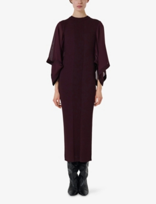 Leem Womens Purple Sheer Slim-fit Knitted Midi Dress In Burgundy