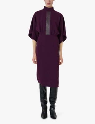 Leem Womens Purple Baguette-embellished Woven Midi Dress In Purple