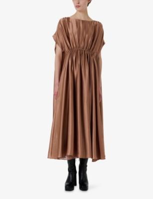 LEEM: Cape-Effect Silk-Satin Midi Dress
