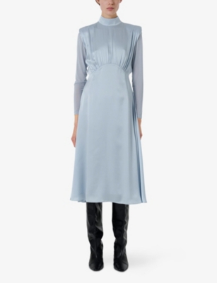 LEEM: High-Neck Silk Midi Dress