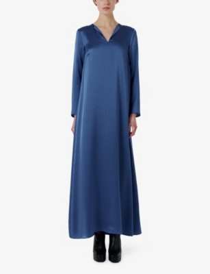 LEEM: Front-Slit Silk Maxi Dress