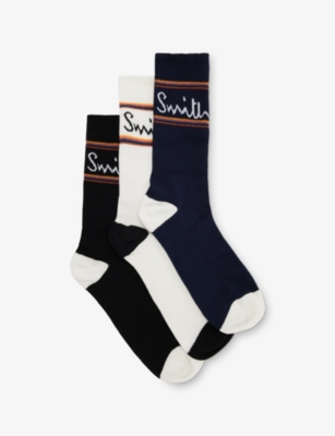 PAUL SMITH: Branded Set of Three Cotton-Blend Socks