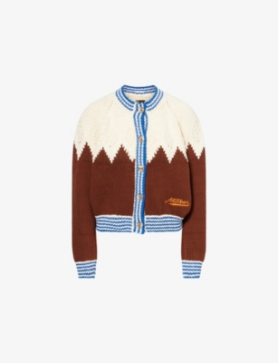 Mother Womens The Raglan Zigzag-print Knitted Cotton Cardigan Head For The Hills In Multi