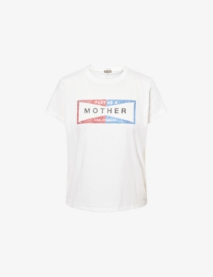 Mother Womens Fluff Fast As  The Boxy Goodie Goodie Embellished Cotton-jersey T-shirt Xs In White