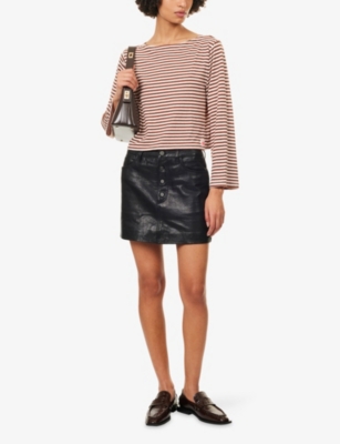 Mother Womens From The Ground Up The Skipper Bell Cropped Stretch-cotton Top Xs In Multi