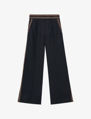 Womens Reiss Mila Wide-Leg High-Rise Linen Trousers