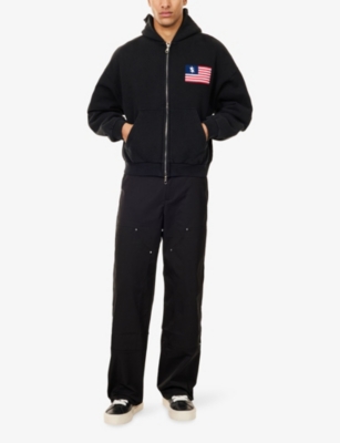 COLE BUXTON: Embroidered-Flag Long-Sleeves Cotton Hoody