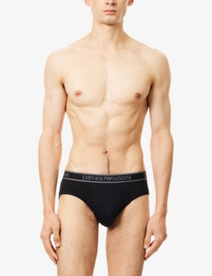 EMPORIO ARMANI: Branded Mid-Rise Pack Of Three Stretch-Cotton Briefs